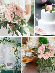 15Pcs Artificial Roses With Stem 15Pcs Leaves Realistic Silk Flowers For DIY Wedding Bouquet Table Centerpiece Party Baby Shower Home Decor Valentines Birthday Graduation Gift - Baby Pink - View 5