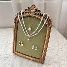 1 pezzo Supporto espositivo per collane e gioielli CASEGRACE - Con cornice dorata e superficie in velluto verde, rastrelliera espositiva per accessori, perfetto per donne come organizzatore di stoccaggio, articoli da viaggio, regalo per il ritorno a scuola, decorazione per la stanza - Verde - Visualizzare 5