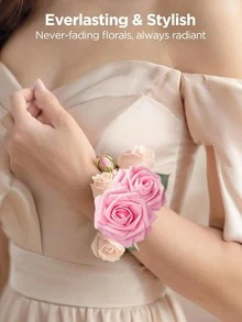 1pc Ivory Foam Artificial Rose With Stem Silk Flower For DIY Wedding Bouquet Bridal Shower Centerpiece Party Table Decor Valentine Mother Day Gift - Dark Pink - View 8