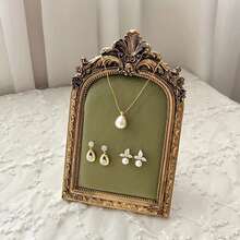 1 pezzo Supporto espositivo per collane e gioielli CASEGRACE - Con cornice dorata e superficie in velluto verde, rastrelliera espositiva per accessori, perfetto per donne come organizzatore di stoccaggio, articoli da viaggio, regalo per il ritorno a scuola, decorazione per la stanza - Verde - Visualizzare 1