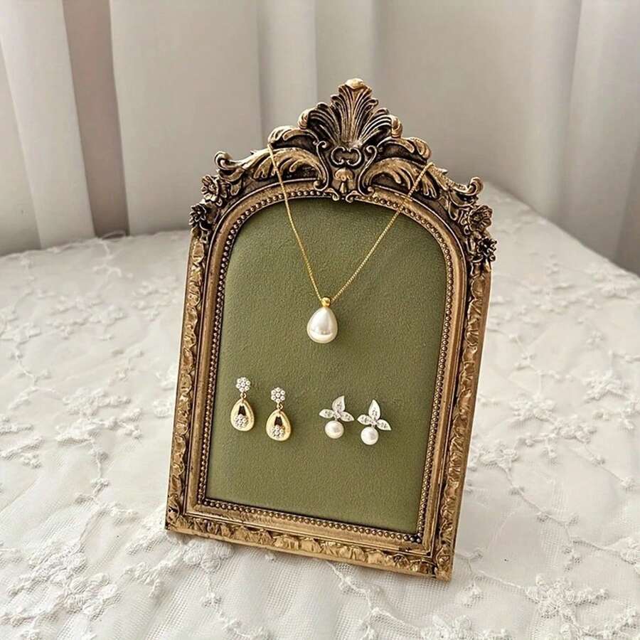 1 pezzo Supporto espositivo per collane e gioielli CASEGRACE - Con cornice dorata e superficie in velluto verde, rastrelliera espositiva per accessori, perfetto per donne come organizzatore di stoccaggio, articoli da viaggio, regalo per il ritorno a scuola, decorazione per la stanza - Verde - Visualizzare 1
