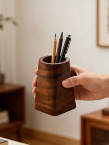 1pc, Vintage Handmade Wooden Makeup Brush Storage Box, Modern High-End Wooden Office Desktop Decoration Ornament, Pen Holder, Desktop Mini Wooden Handmade Vase Ornament, Practical For Living Room, Bedroom, Office Wooden Item Storage Tube, Birthday Gift, Holiday Gift, Gift For Boyfriend And Girlfriend, Mother'S Day Gift - Multicolor - View 3