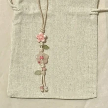 1Pc Pink/Green Crystal Jade Flower & Green Leaf Spring Limited Phone Lanyard, Versatile Bag Charm Keychain Camera CCD Decor, Sweet Floral Phone Strap For Daily Outfit Matching, Perfect Birthday Holiday Gift For Mother Family And Friends - Multicolor - View 4