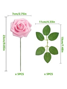 1pc Ivory Foam Artificial Rose With Stem Silk Flower For DIY Wedding Bouquet Bridal Shower Centerpiece Party Table Decor Valentine Mother Day Gift - Dark Pink - View 3