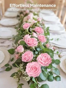 1pc Ivory Foam Artificial Rose With Stem Silk Flower For DIY Wedding Bouquet Bridal Shower Centerpiece Party Table Decor Valentine Mother Day Gift - Dark Pink - View 7