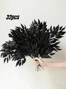 32 枝意大利鲁斯卡斯绿植枝条，19.7 英寸人造绿叶花环，人造花环悬挂花束，适用于婚礼拱门花艺填充、桌面装饰、家居装饰、玫瑰、装饰玫瑰、波西米亚风格、派对和节日装饰、卧室装饰配件、情人节装饰礼物、玫瑰、母亲节、春季装饰 - 黑色 - 查看 10