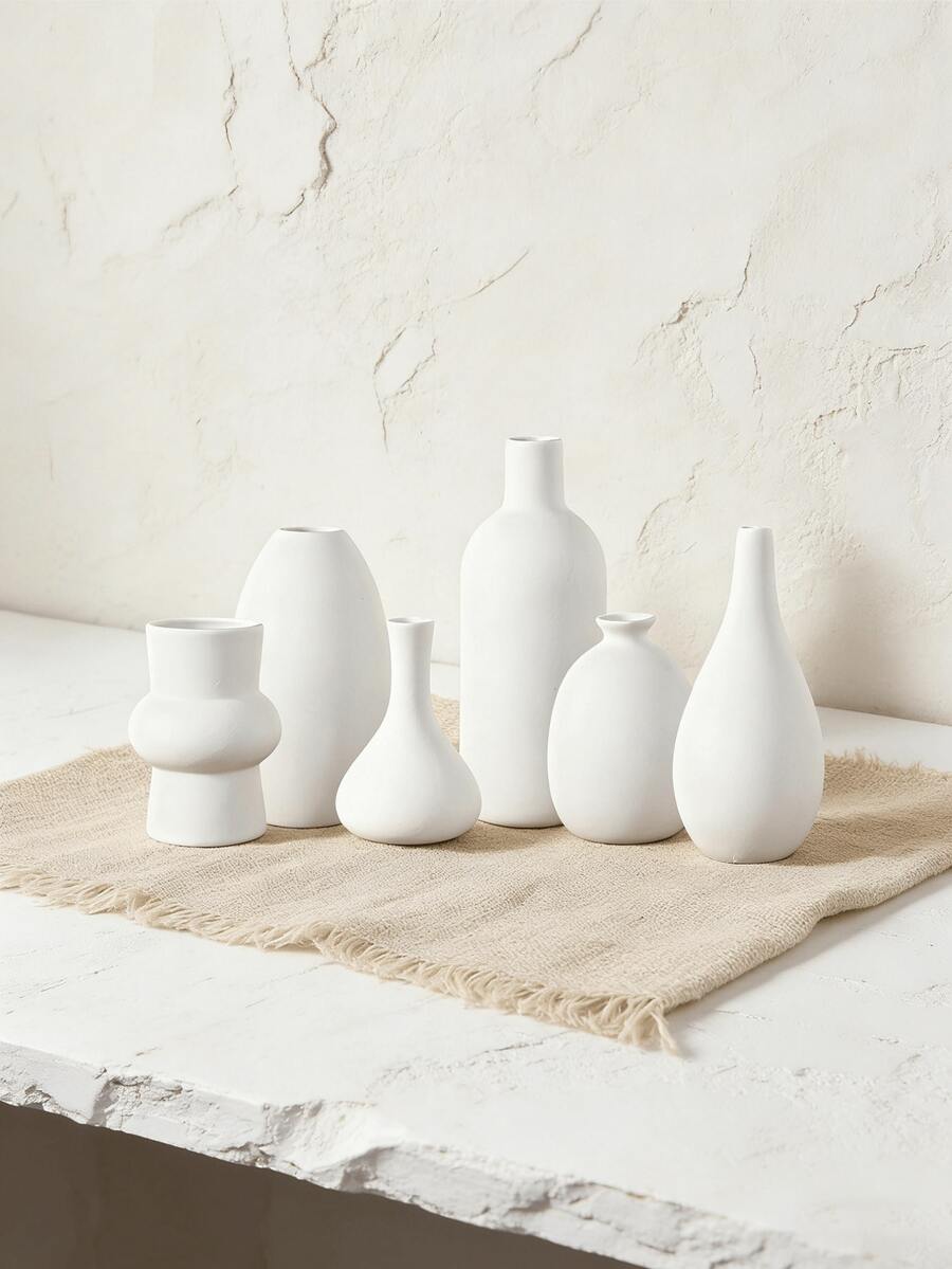 Madebyblanc Bộ 6 bình gốm sứ cao cấp không tráng men, dùng để cắm hoa giả, trang trí bàn làm việc, lý tưởng cho chụp ảnh, trang trí nhà cửa, khách sạn, cắm hoa và làm quà tặng. - Nhiều màu - Xem 1