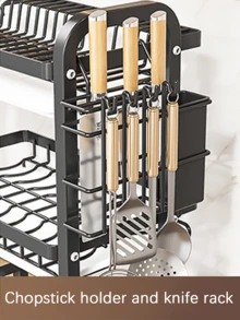 1 Juego de Estantería de Almacenamiento de Cocina de Doble Capa de Gran Capacidad, Almacenamiento Todo en Uno para Vajilla y Utensilios de Cocina, Ordenado y Práctico, Estantería de Almacenamiento Multifuncional de Acero al Carbono, Almacenamiento para Ollas, Sartenes y Utensilios, Manteniendo la Cocina Ordenada - Negro - Ver 4