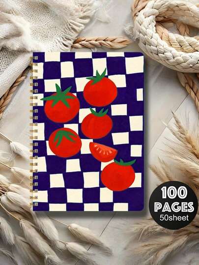 Fresh Fruit And Vegetable Series: 1 PC Tomato-Patterned Spiral Notebook, 50 Pages, 5.7 X 8.26in, Mixed-Color Paper Suitable For School And Office Use And Great Gift For Family Friends And Colleagues. Notebook | Artistic Cover Design | Durable Cover