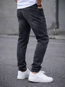 Manfinity Homme Jeans Slim Fit Washed Elastics Men's Dark Grey - Dark Grey - View 3