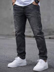 Manfinity Homme Jeans Slim Fit Washed Elastics Men's Dark Grey - Dark Grey - View 1
