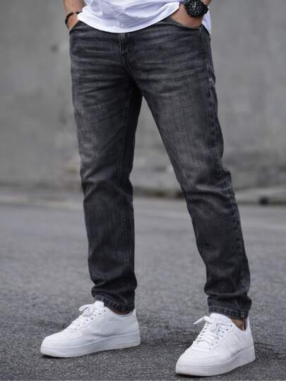 Manfinity Homme Jeans Slim Fit Elásticos Lavado Desgastado para Hombre Gris Oscuro Casual