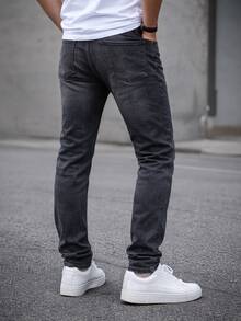Manfinity Homme Jeans Slim Fit Washed Elastics Men's Dark Grey - Dark Grey - View 2
