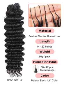 Boho Braids Miracle Knots Crochet Human Hair In 100% Remy Human Hair Feather Line Crochet Hair Braids Salon Silky Seamless Invisible Natural Black Color Feather Crochet Human Hair Braiding For Thin Hair Woman Micro Pre Looped Crochet Human Hair Deep Wave Extensions - Natural Black - View 2