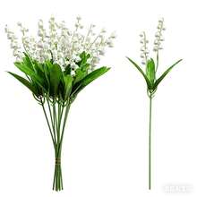 铃兰枝条仿真花，铃兰塑料花，户外新娘婚礼捧花，适用于家居花园派对婚礼装饰 - 白色 - 查看 6