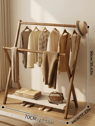 1pc Compact Foldable Bamboo Vertical Clothes Rack, Suitable For Home Use, Can Be Used As Towel Rack, Multi-Function Coat Rack, Storage Rack, Independent Wardrobe Storage Rack, Multifunctional Storage Solution For Bedroom And Living Room, Burr-Free Design Protects Clothes, Can Also Be Used As Simple Shoe Rack And Storage Rack.