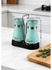2 pezzi Scuotitori di condimenti con supporto, 8*4,5 cm, bottiglie ermetiche e impermeabili per sale, pepe e spezie a grana fine, uso in cucina e per barbecue - Blu - Visualizzare 2