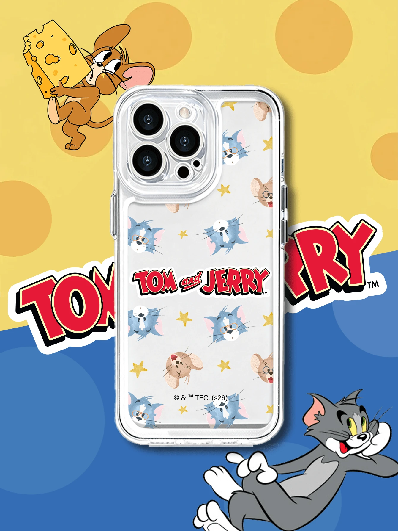 TOM & JERRY X SHEIN Desain Kartun Tom and Jerry, Casing Ponsel Transparan untuk Perlindungan Benturan, Kompatibel dengan iPhone 11/12/13/14/15/16 Pro Max, Unisex, Cocok sebagai Hadiah Liburan. - MultiWarna - View 1