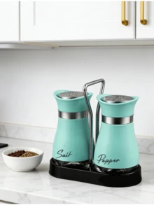 2 pezzi Scuotitori di condimenti con supporto, 8*4,5 cm, bottiglie ermetiche e impermeabili per sale, pepe e spezie a grana fine, uso in cucina e per barbecue - Blu - Visualizzare 6