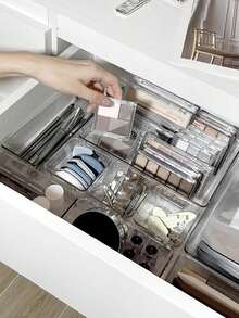 Set Of 4 Or 25 Transparent Plastic Drawer Storage Boxes - Cosmetic Organizer For Drawer Tops, Clear Vanity Storage Boxes, Elegant Storage Containers, Desk Drawer Dividers, And Storage Bins For Cosmetics, Jewelry, Kitchen, Bedroom, Bathroom, And Office Gadgets - Clear - View 4