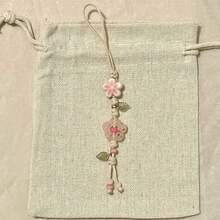 1Pc Pink/Green Crystal Jade Flower & Green Leaf Spring Limited Phone Lanyard, Versatile Bag Charm Keychain Camera CCD Decor, Sweet Floral Phone Strap For Daily Outfit Matching, Perfect Birthday Holiday Gift For Mother Family And Friends - Multicolor - View 8