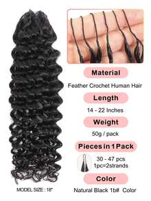 Boho Braids Miracle Knot 100% Remy 真人发丝，羽毛线钩编发，沙龙级丝滑无缝隐形自然黑色 Miracle Knots 羽毛钩编真人发，适合发量较少的女性，微型预环钩编真人发水波纹接发 - Natural Black - 查看 2