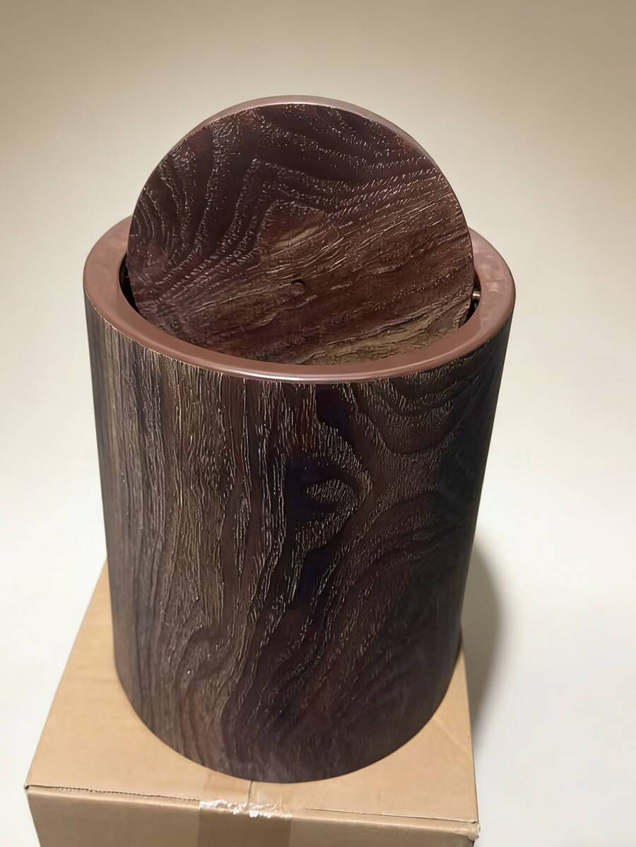1个带盖豪华圆形垃圾桶,木纹设计,防臭,适用于客厅和卧室。 - 彩色 - 查看 1