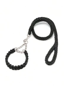 2pcs/Set Woven Pet Collar And Leash, Shockproof Rope, Different Sizes Of Buckles, Suitable For Dogs And Cats Of All Sizes To Go Out - Black - View 1