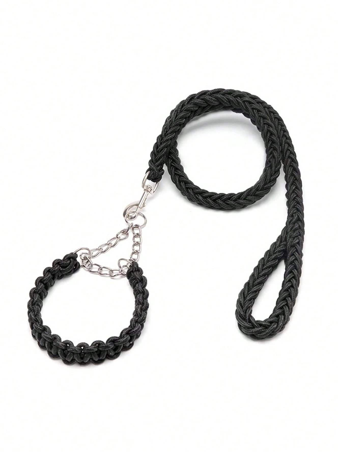 2pcs/Set Woven Pet Collar And Leash, Shockproof Rope, Different Sizes Of Buckles, Suitable For Dogs And Cats Of All Sizes To Go Out - Black - View 1