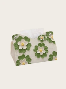 1Pc Sunflower Flower Oil Painting Tissue Box, 3D Colorful Floral Pattern, Tissue Storage For Bathroom, Home Desk, Car - Multicolor - View 3