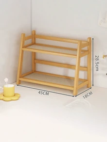 1 PC Large Double Layer Rattan Desktop Bookshelf Cup Holder Creative Simple Kitchen Water Tea Cup Storage Shelf Multifunctional Desk Organizer Shelf Coffee Snack Storage Display Stand Home Office Organization Rustic Natural Rattan Shelf Home Decor Storage Rack - Multicolor - View 14