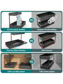 Two-Tier Under-Sink Storage Drawers, Sliding L-Shaped Bathroom And Kitchen Cabinet Storage, Multi-Functional Sink Storage, Bathroom And Kitchen Drawers. - Black - View 7