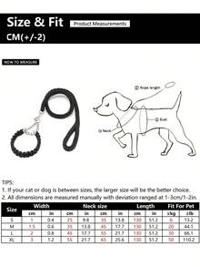 2pcs/Set Woven Pet Collar And Leash, Shockproof Rope, Different Sizes Of Buckles, Suitable For Dogs And Cats Of All Sizes To Go Out - Black - View 4