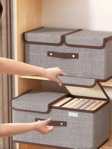 Foldable Storage Box With Lid Desktop Drawer Organizer Closet Shelf Container Underwear Socks Cosmetics Clothes Home Space Saver Portable Multi Use - Grey - View 8
