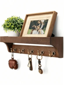 1 pieza Soporte de llaves de madera rústica montado en la pared, organizador de correo decorativo con ganchos de llave vintage, estante flotante para entrada, pasillo, decoración del hogar, apartamento, granja, montaje en pared, almacenamiento - Multicolor - Ver 8