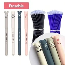 Bộ 60 bút gel xóa được 0.35mm, bao gồm 4 bút, 50 ruột bút và 6 cục tẩy, có các màu đen/xanh dương/đỏ, thích hợp cho kỳ thi, họa tiết động vật dễ thương, phù hợp cho việc học tập, văn phòng phẩm, đồ dùng cần thiết cho năm học mới. - Bộ - Xem 6