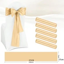 1pc Champagne Satin Chair Sash, Silk Bow Chair Sash, Party Wedding Chair Decoration Sash, Suitable For Birthday, Event, Hotel, Restaurant, Ceremony, Banquet Decoration - Champagne - View 8