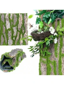 1 Piece DIY Wall Decoration, Featuring Green Plants, Artificial Tree Bark, And Indoor Pipe Decoration Materials. Also Includes Artificial Moss And Water Pipe Column Covers. - Green - View 2