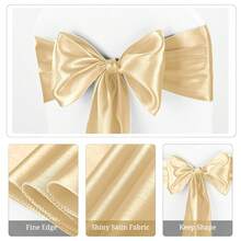 1pc Champagne Satin Chair Sash, Silk Bow Chair Sash, Party Wedding Chair Decoration Sash, Suitable For Birthday, Event, Hotel, Restaurant, Ceremony, Banquet Decoration - Champagne - View 7