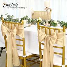 1pc Champagne Satin Chair Sash, Silk Bow Chair Sash, Party Wedding Chair Decoration Sash, Suitable For Birthday, Event, Hotel, Restaurant, Ceremony, Banquet Decoration - Champagne - View 6