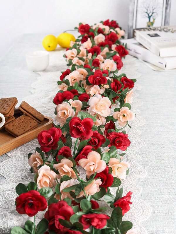 1/4PCS Artificial Flowers Roses Plants Vine Valentine's Day Gift Decoration Home Decoration Flower Rattan Dining Table Vase Decorations Dining Room, Bedroom Decoration Materials, Wedding Site Decoration, Outdoor Garden Flower Arrangement Materials, New Year Decoration