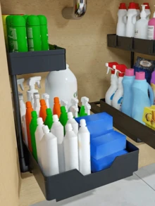 Two-Tier Under-Sink Storage Drawers, Sliding L-Shaped Bathroom And Kitchen Cabinet Storage, Multi-Functional Sink Storage, Bathroom And Kitchen Drawers. - Black - View 1