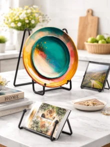 Stand Pajangan Piring Logam, Dudukan Dekoratif untuk Piring, Nampan, Bingkai Foto, Buku, dan Pajangan Ponsel & Tablet - Hitam - View 8