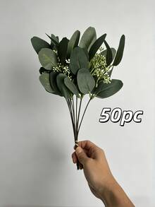 仿真桉树叶，银元树，灰绿色绿植，3/10/30/50片装，适用于家居花园婚礼情人节新年节日花卉布置装饰，礼品 - 彩色 - 查看 11