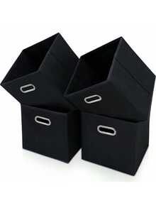 1 pieza Caja de almacenamiento de tela no tejida (sin tapa), cuadrada, con asas de metal, plegable, para almacenamiento y organización de ropa, organización de gabinetes del hogar - Negro - Ver 5
