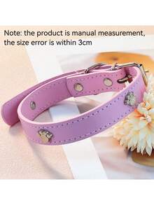 1PC, Pet Collar PU Leather, Dog, Cat, Footprint Metal Decorative Collar, Adjustable Leather Collar, Dog Collar, Pet Collar Teddy Collar - Pink - View 9