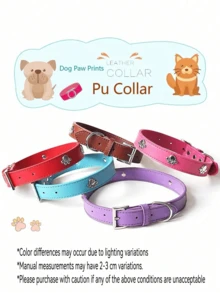 1PC, Pet Collar PU Leather, Dog, Cat, Footprint Metal Decorative Collar, Adjustable Leather Collar, Dog Collar, Pet Collar Teddy Collar - Pink - View 8