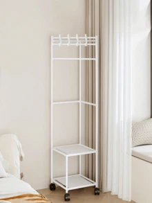 1pc White/Black Metal Corner Shelf With Hooks - Fashionable 3-Tier Storage Rack, Suitable For Bedroom And Living Room, Painted Finish, Unique Design, Great For Storing Coats, Hats And Accessories, Also Serves As Room Decor - Multicolor - View 6