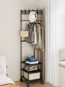 1pc White/Black Metal Corner Shelf With Hooks - Fashionable 3-Tier Storage Rack, Suitable For Bedroom And Living Room, Painted Finish, Unique Design, Great For Storing Coats, Hats And Accessories, Also Serves As Room Decor - Multicolor - View 4
