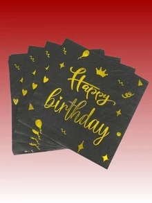 40/80张标语图案一次性餐巾纸，生日派对、圣诞节适用纸巾 - 黑色 - 查看 1